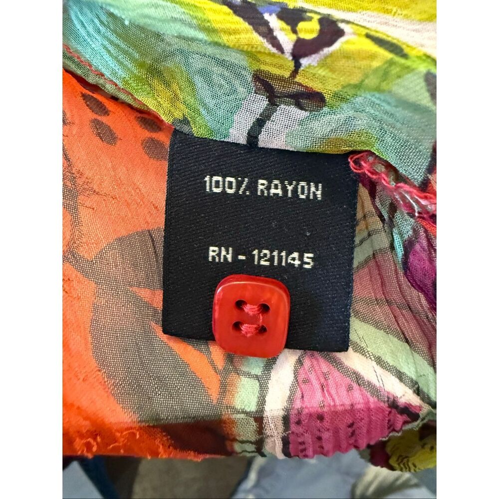 Casual Studio Top Multicolor Patchwork Look Semi Sheer Size L Whimsical, Retro - Picture 12 of 14